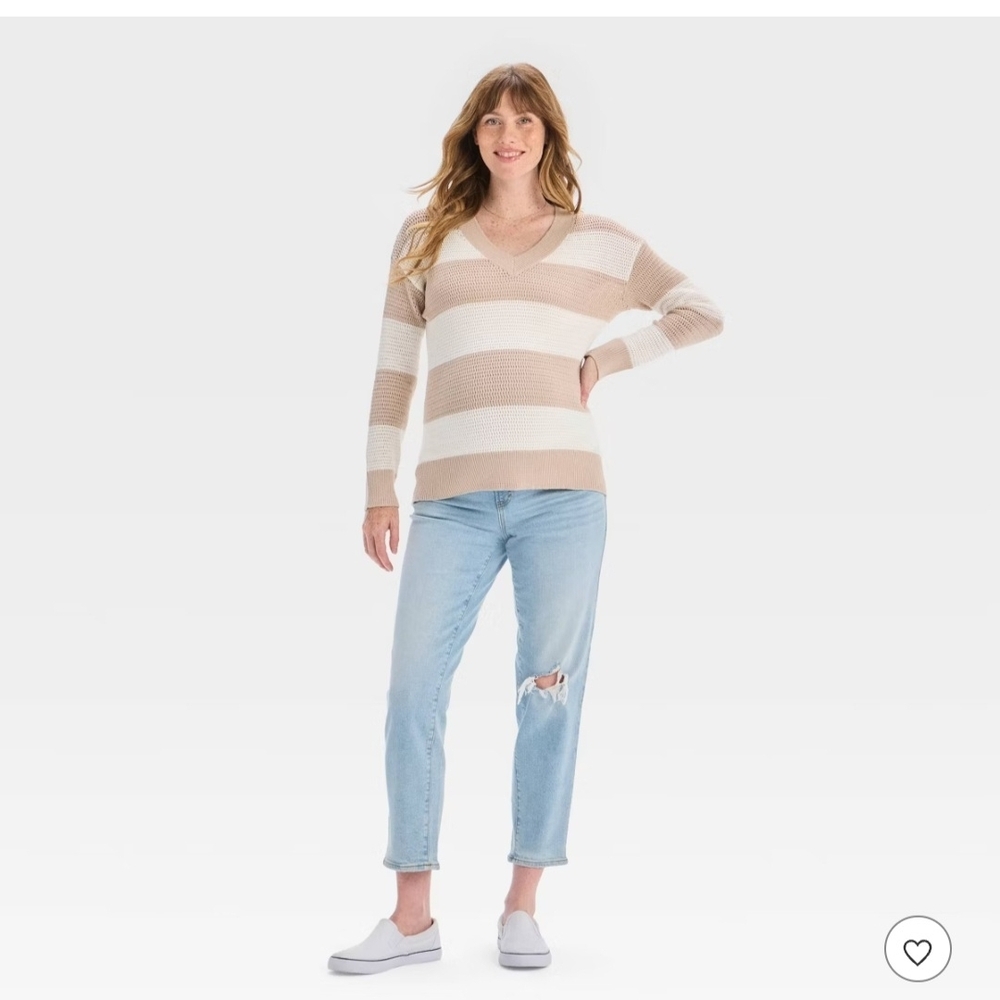 Isabel Maternity by Ingrid & Isabel Striped V-Neck Sweater - Tan and White